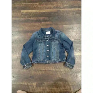 Kancan Jean Jacket Small Blue Distressed Henney Classic Trucker Button Up Denim